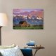 thumbnail image 3 of Cuadro decorativo lienzo panorámico paisaje Gran Teton granero de madera búfalos pradera verde montañas nevadas cielo atardecer tonos rosa obra western rústica, 3 of 7