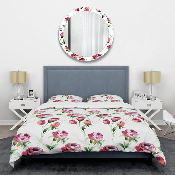 Designart 'Roses Flowers Pattern' Mid-Century Modern Duvet Cover Set