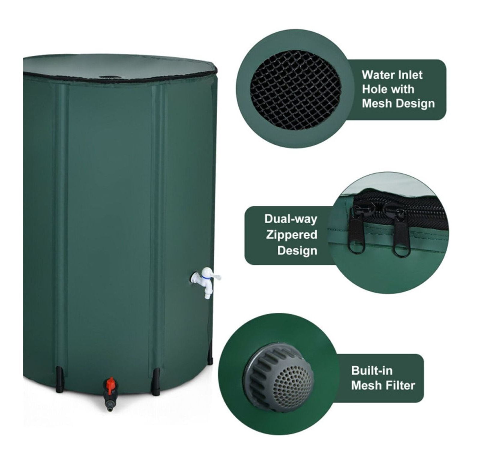 100 Gallon Rain Barrel, Portable Water Collector with Mesh Screen