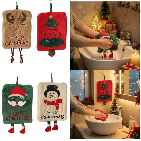 Viflosae Hand Towels for Bathroom Christmas Hand Towels Kitchen Bathroom Absorbent Dry Rags Festive Holiday Towels Multiple Patterns for Home Gift Stocking Stuffer