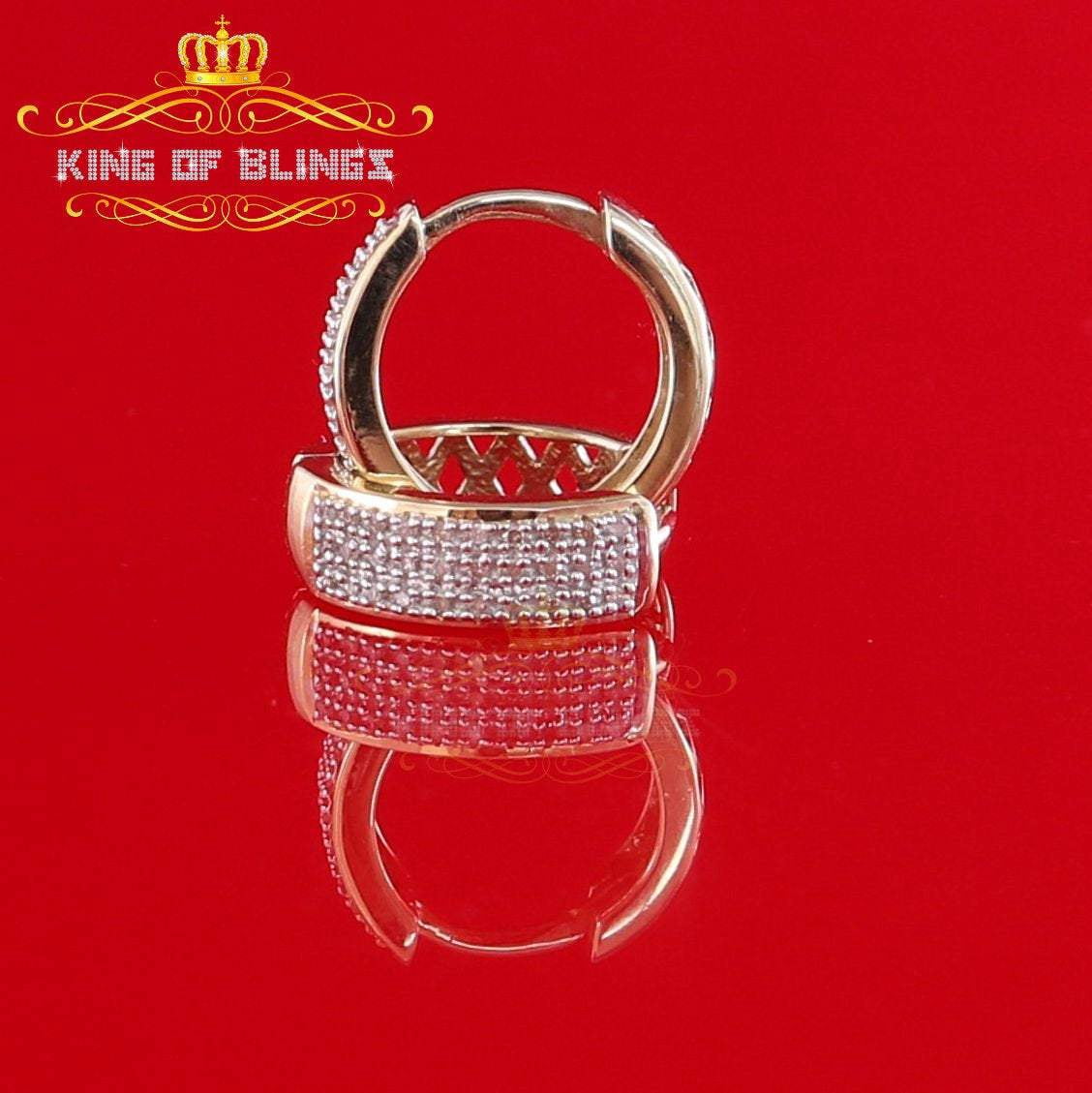 King of Bling's 0.15ct Diamond Sterling Silver Yellow H oop Stud Earrings For Men's / Women's