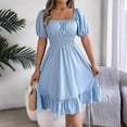thumbnail image 3 of Vestidos MIidi para mujer, verano 2024, informal, cuello cuadrado, manga corta, cintura, borde con volantes, vestido elegante para mujer, Плаalıя Ж Jaya Kami Kamiе, 3 of 7