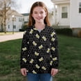 thumbnail image 5 of COEQINE Fashion Girls Quarter Zip Sweatshirt with Collar, Long Sleeve Loose Fit Pullover, Printed Polyester Tops, Machine Washable for 13-14 Year Olds, Bee Honeycomb Black, 5 of 7