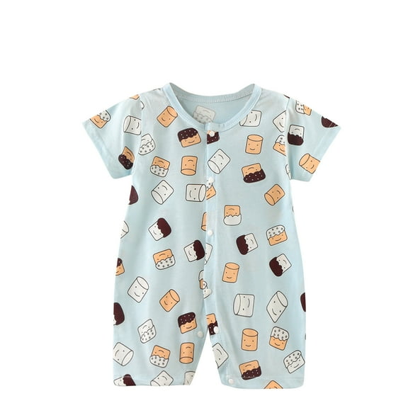 Zwiiyzr 0-1T Newborn Infant Unisex Baby Boy Girl Spring Onesie Short Sleeve Footless Rompers Button Bodysuit One Piece Jumpsuit Outfits Clothes Light Blue
