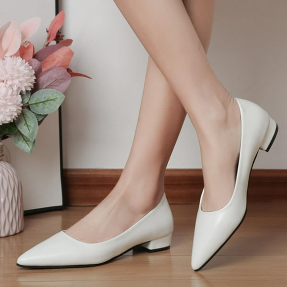 Cameland Women's Fashionable Spring And Summer Casual Solid Color Pointed Square Heel Low Heel One-Foot Shallow Mouth Shoes