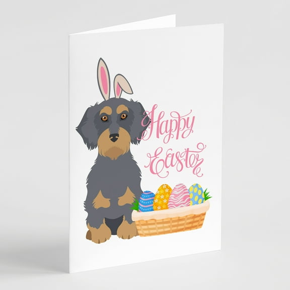 Wirehair Blue and Tan Dachshund Easter Greeting Cards and Envelopes Pack of 8 7 in x 5 in