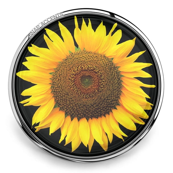 Black Sunflower Yellow Flower Snap Jewelry Ginger Charm Button, For Interchangeable DIY Customizable Accessories