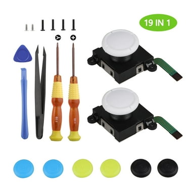 TSV 3D Analog Joystick Replacement Fit for Nintendo Switch/Lite Joy-con, 19-in-1 Left Right Switch Controller Repair Tool Set with 2 Joysticks, Screwdrivers, Thumb Caps, Pry