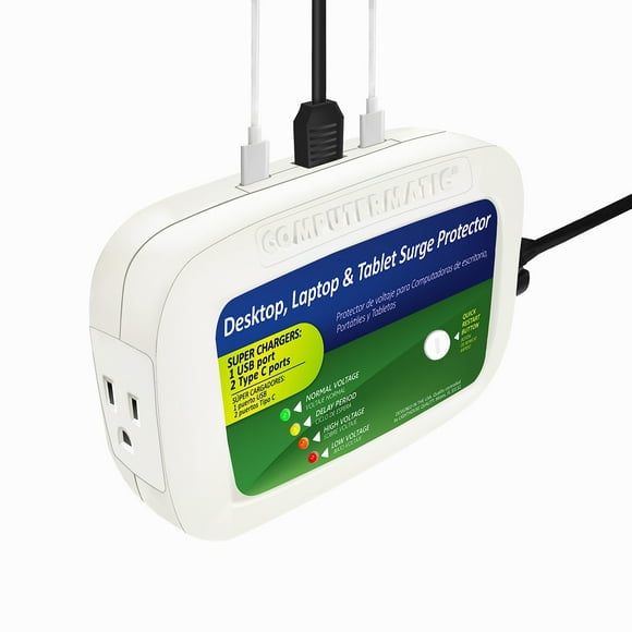 Protector contra sobretensiones Computermatic 2 en 1, voltaje y cargador rápido