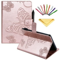 Dteck Folio Case For Amazon Kindle Paperwhite 6", Lightweight Embossed Butterfly PU Leather Flip Stand Case Cover with Card/Stlylus Holder,Rosegold