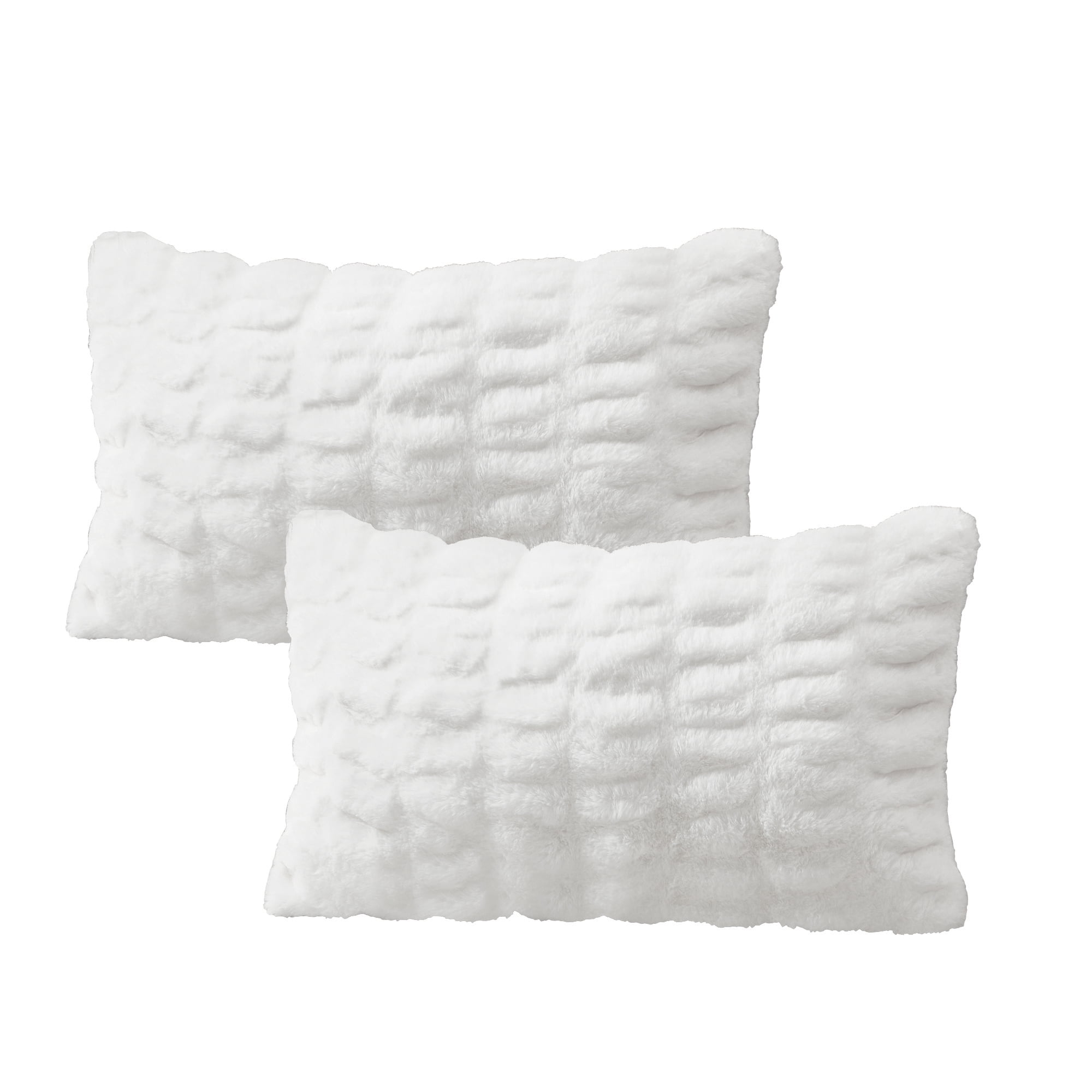 Home Soft Things Shar Pei Faux Fur Decorative Throw Pillow Covers, Soft Velvety Pillow Cases Cushion Covers, No Pillow Insert, Set of 2, Bright White, 14" x 26"