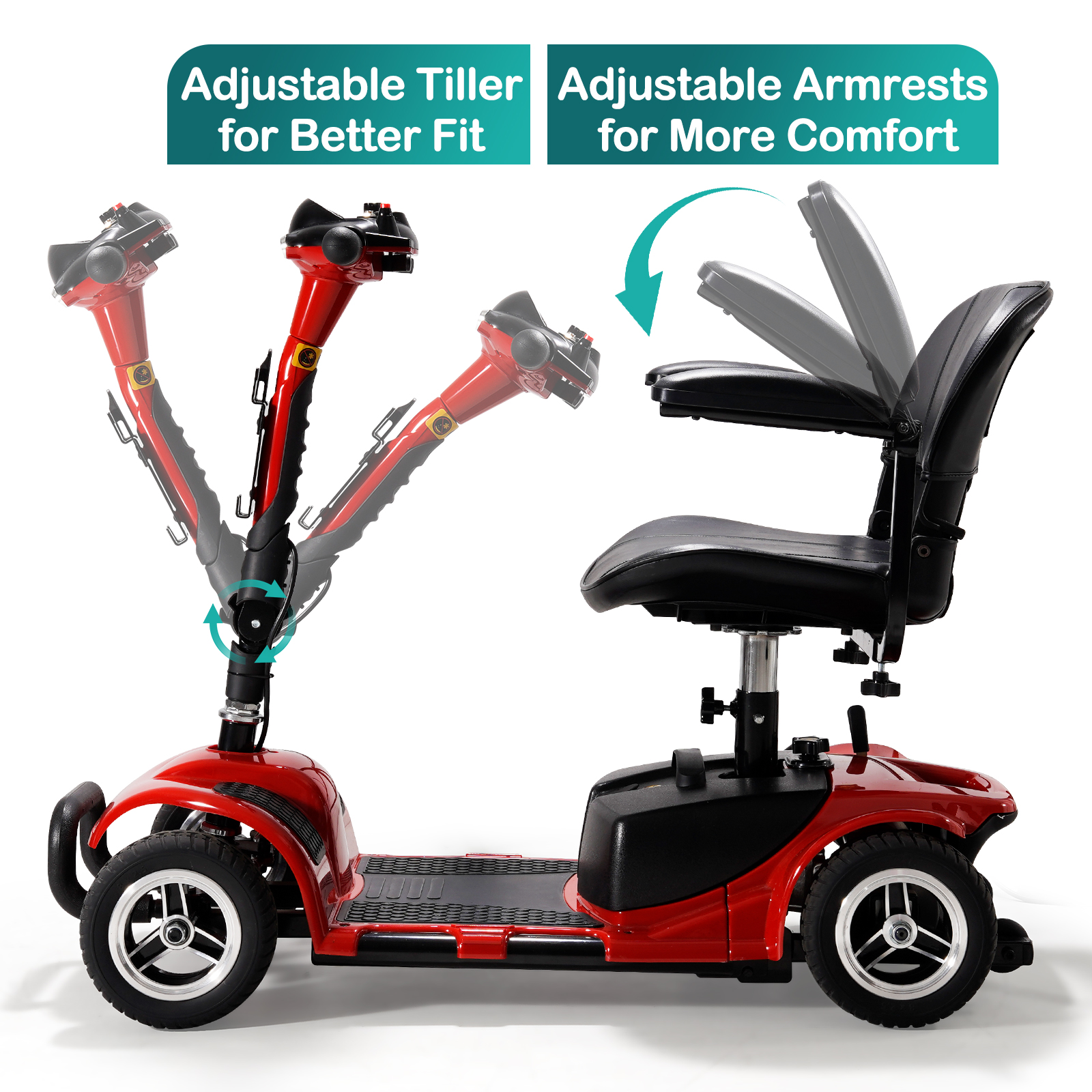 30 Miles Long Range 4 Wheel Electric Mobility Scooter with 350W Motor, Foldable Mobility Scooter for Adults/Seniors, 300LBS Capacity, Cup Holder, USB Port, Compact & Portable for Elderly, Silver