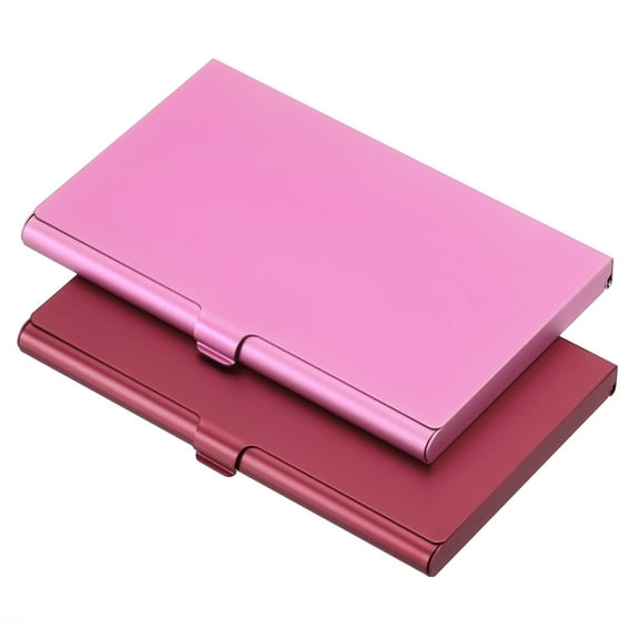 Professional Business Card Holder Aluminum Slim Pocket Credit Card Case, Red, Pink 2 Pack