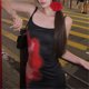 thumbnail image 3 of Vestido largo con estampado floral, estilo grunge chic, gótico, oscuro, de los 90, informal, de calle, con tirantes cibernéticos, ajustado, para fiesta, estilo gótico alternativo., 3 of 6