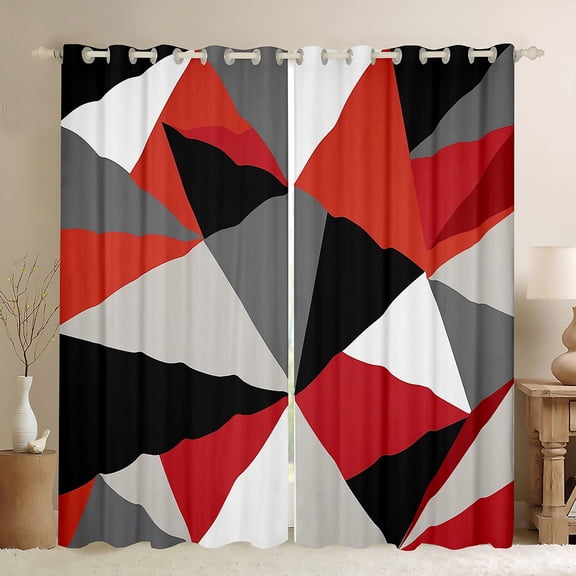 Homewish Red Gray Geometric Black Out Curtains,Triangle Plaid Pattern Curtains Pack of 2 (42x63 Each),Modern Abstract Grid Bedroom Curtains For Boys Girls,Microfiber Bedroom Decor