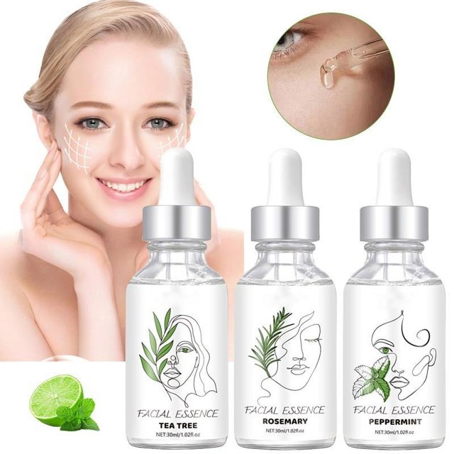 Esencias faciales Árbol de té Romero Menta Set Hidratante Hidratante Reduce los poros la esencia