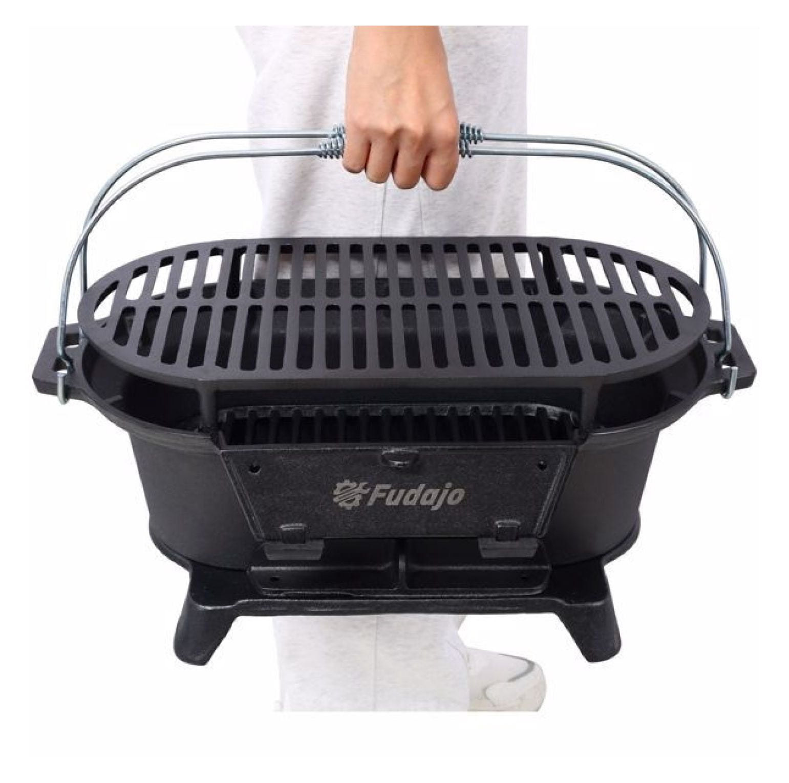 Oval Cast Iron Grill Outdoor, Portable Charcoal Grill and Cast Iron Skillet - 100% Cast Iron, Enameled, Durable, Small Charcoal Grill, , Hibachi Grill