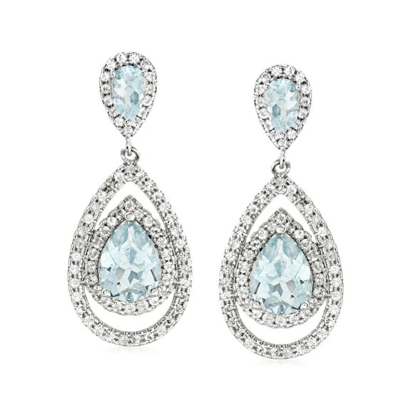 Ross-Simons 2.60 ct. t.w. Aquamarine and 1.40 ct. t.w. White Topaz Pear-Shaped Drop Earrings in Sterling Silver, Women's, Adult