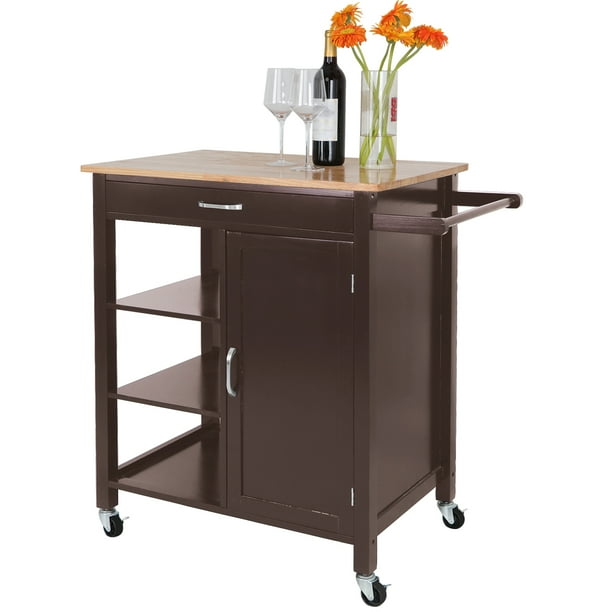 Zeny Kitchen Island Cart Trolley Rubberwood Countertop Food Work 4 Tiers 2 Removable Design W Towel Bar Drawer And Brown Com Zeny Kitchen Island Cart Trolley, Dark Brown Kitchen Island Cart