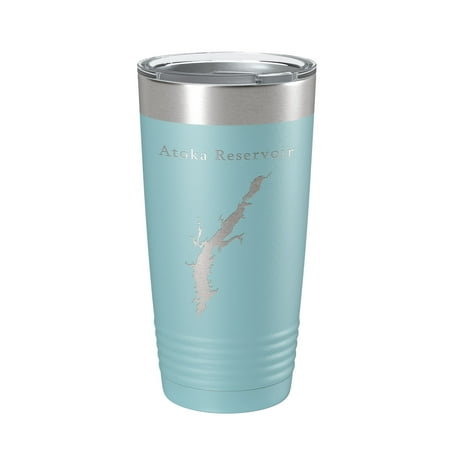 

Atoka Reservoir Tumbler Lake Map Travel Mug Insulated Laser Engraved Coffee Cup Oklahoma 20 oz Light Blue