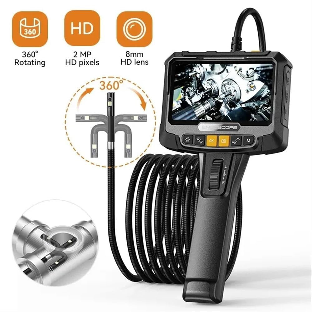 360 ° rotating dual-lens endoscope, 3.9MM 5-inch IPS endoscope inspection camera, automotive mechanical industrial endoscope