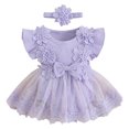 thumbnail image 2 of Riecok Baby Girl Infant 1st Birthday Princess Romper Dress Mesh Skirt 3D Flower Applique Ruffle Sleeve Occasion Dressy Purple 0 M, 2 of 3