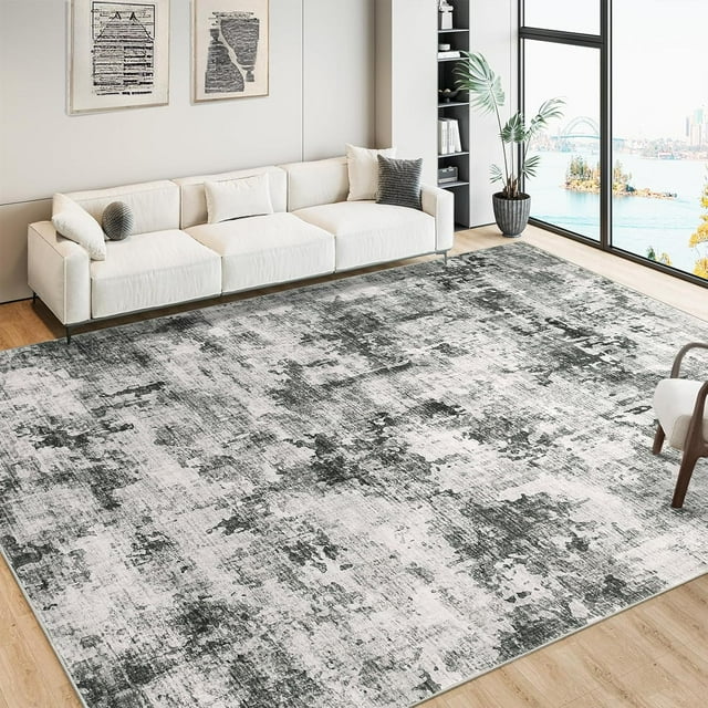 Twister.CK Washable Abstract Area Rug, 8' x 10' Boho Living Room Bedroom Rug Modern Non-Slip Non-Shedding Low Pile Throw Rug for Dining Room Home, Gray