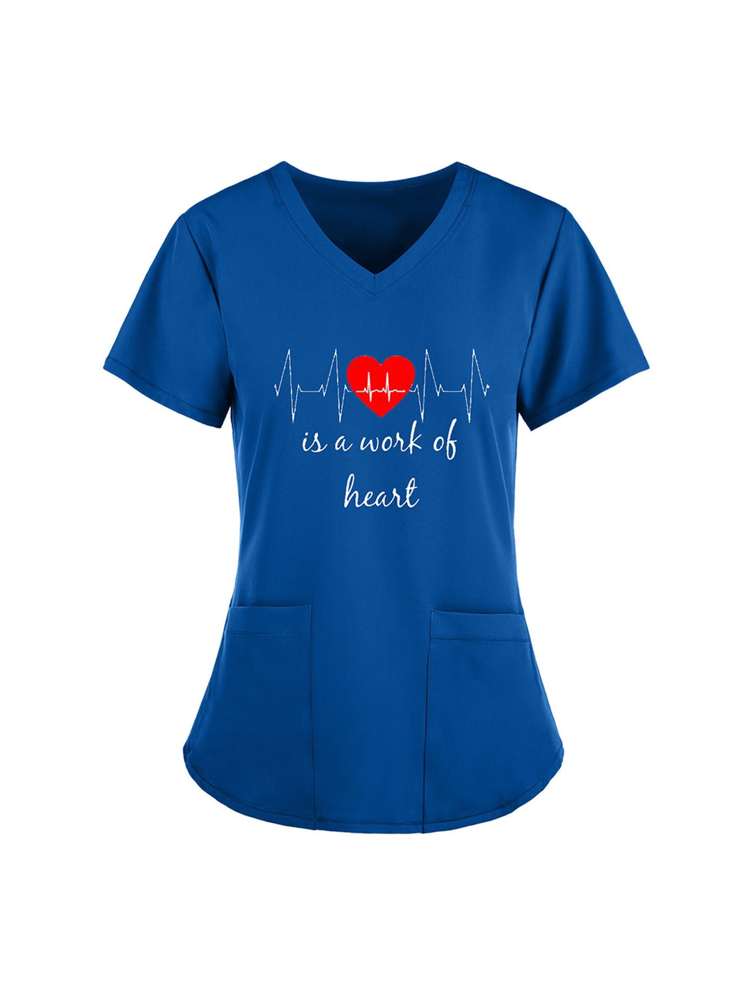 Womens Nursing Scrub Tops Printed V Neck Medical Uniform Pockets T