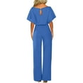 thumbnail image 4 of lulshou Jumpsuits for Women, Women'S Fall/Winter Solid Color Short Sleeved Crew Round Neck Jumpsuit with Belt Jumpsuit Women's Jumpsuits, Rompers & Overalls, Blue S, 4 of 7