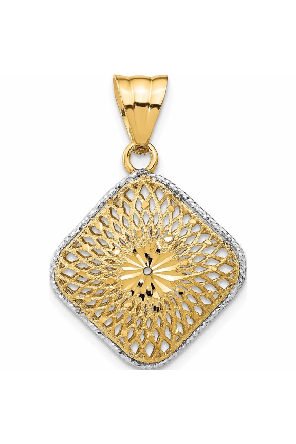 14K Yellow & Rhodium Jbsp's Rhodium-Plated D/C Filigree Square Pendant (31.2 X 19.5) Made In Italy -Jewelry By Sweet Pea