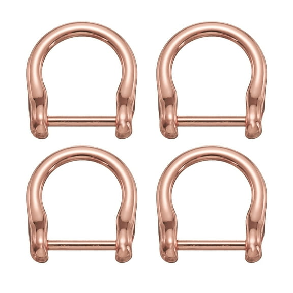 4Pack Screw in Shackle Horseshoe D-Ring, 15mm(5/8 Inch) Key Holder U-Shape Ring Buckle, Purse Strap Accessories for DIY Leather Craft Keychain, Rose Gold