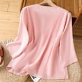thumbnail image 5 of Womens Casual Summer T Shirts Crew Neck Basic Fashion Y2K Spring 2026 Linen Tops Half Sleeve Embroidered Print Tees, 5 of 7