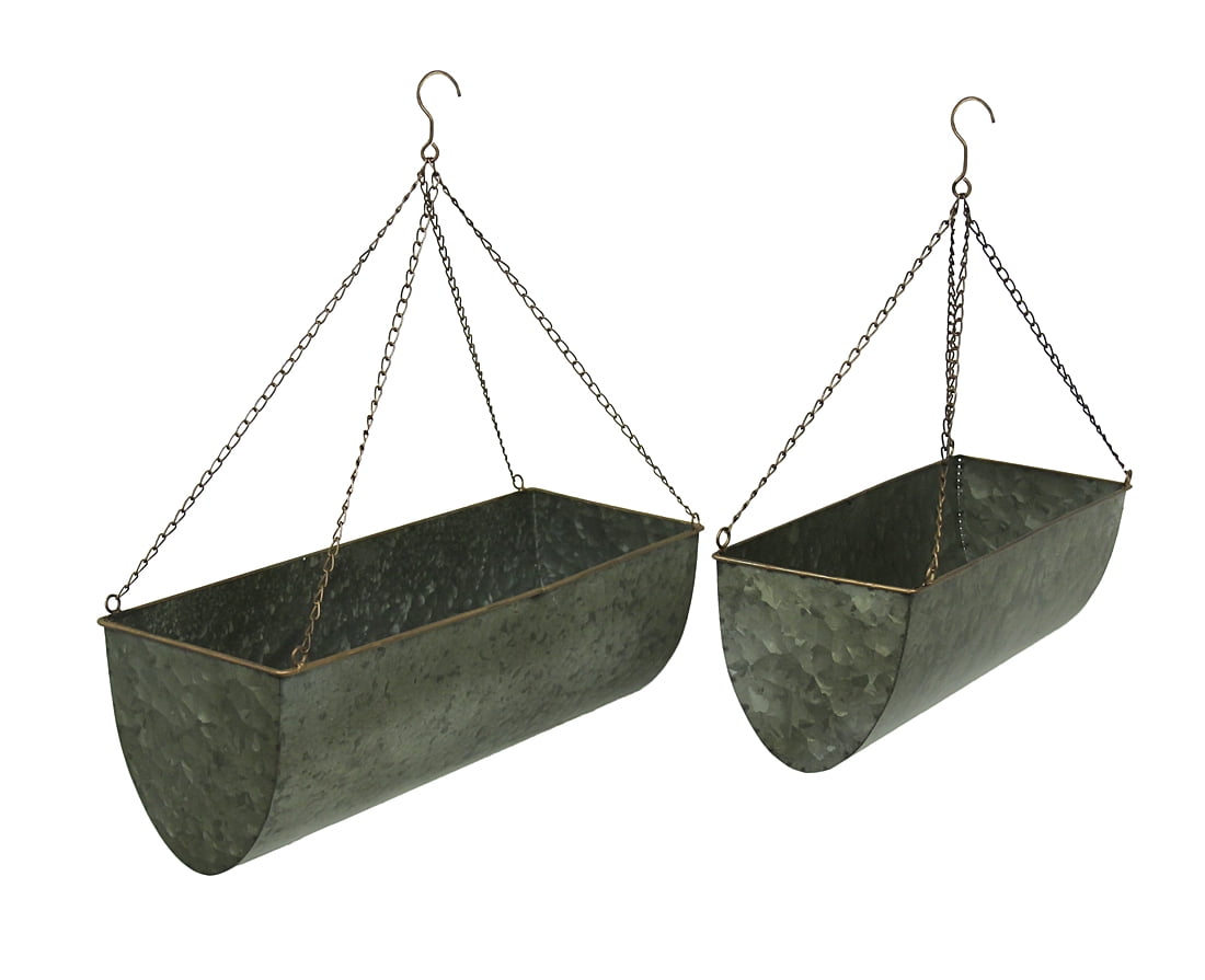 Galvanized Metal Set of 2 Indoor/Outdoor Hanging Planters
