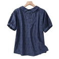 thumbnail image 1 of Yuyuzo Coton Lin Tops pour Femmes Col Rond Bouton T Chemises Mode Puff Manches Été Tees, 1 of 5