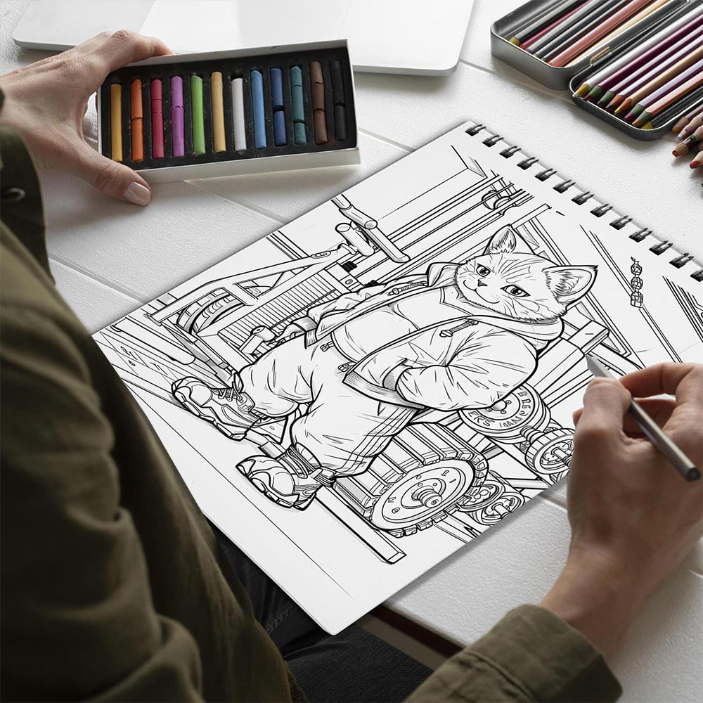 Netecom Fashionable Modern Cat Coloring Book for Adults, Spiral Bound, Soft Cover