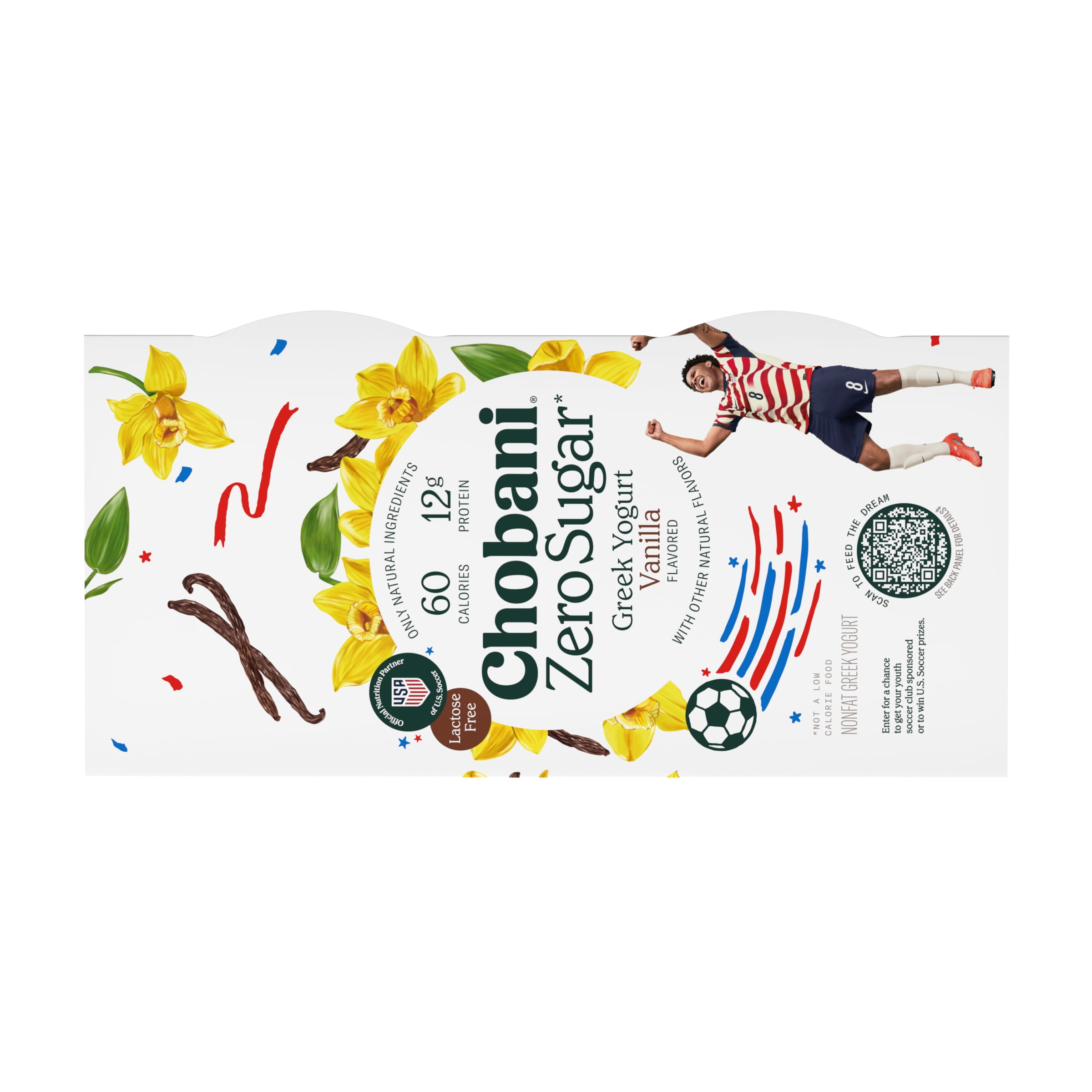 Chobani Zero Sugar Non-Fat Greek Yogurt Vanilla 5.3 oz Cup, 4 Pack