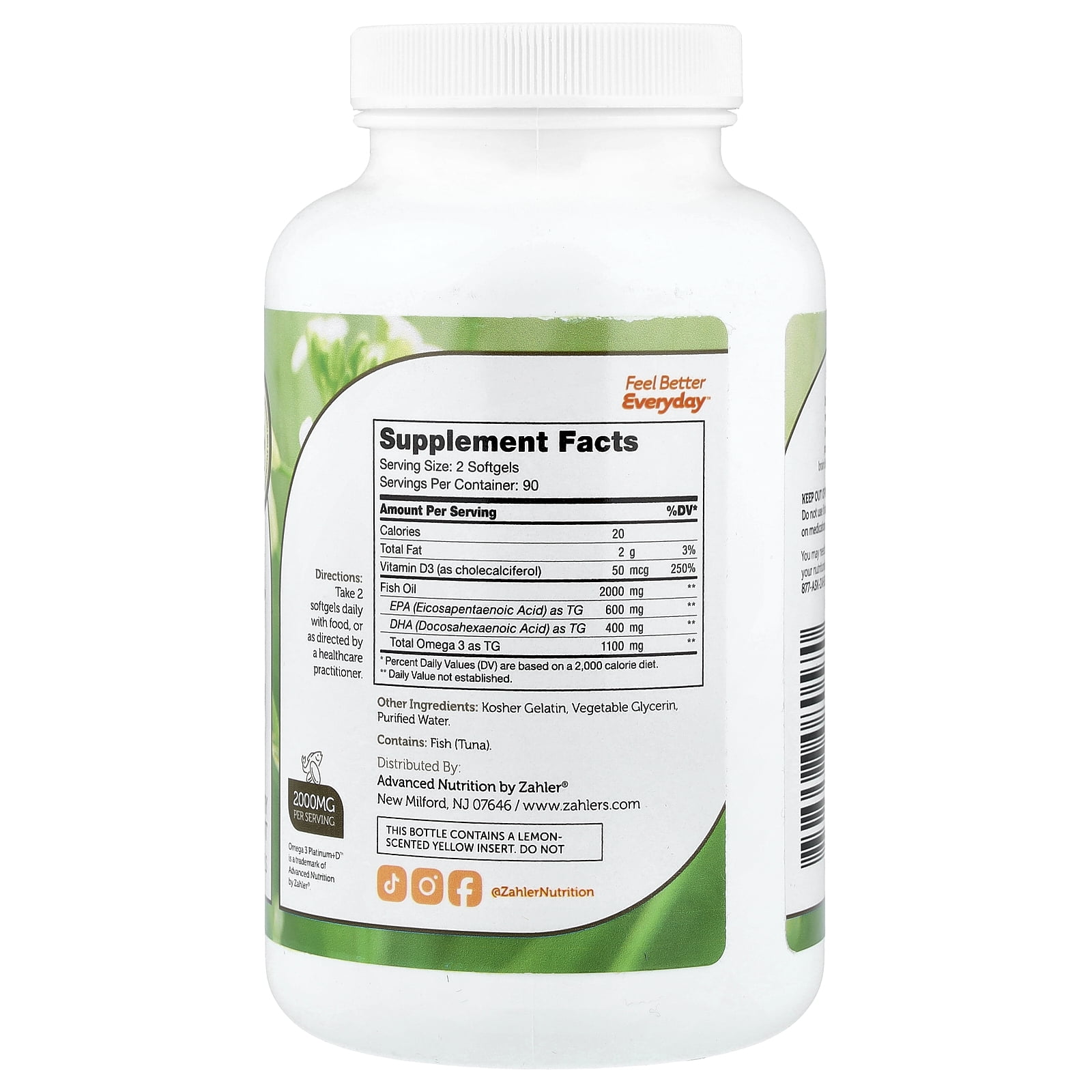 Zahler Omega 3 Platinum + D, 180 Softgels, Omega 3, Omega 3 Fish Oil, Omega & Fish Oil Omega 3 Dietary Supplement with Vitamin D