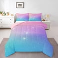 thumbnail image 2 of jejeloiu Pastel Star Pattern Queen Comforter Set Kids,Dreamy Print Bedding Comforter Set For Girls,Reversible,3pcs, 2 of 8