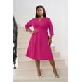 thumbnail image 3 of AURA Women's Plus Size Stretchy Flared Wrap Dress Casual Wedding Guest Midi Dresses V Neck 3/4 Sleeve A-Line Swing Dress, 3 of 6