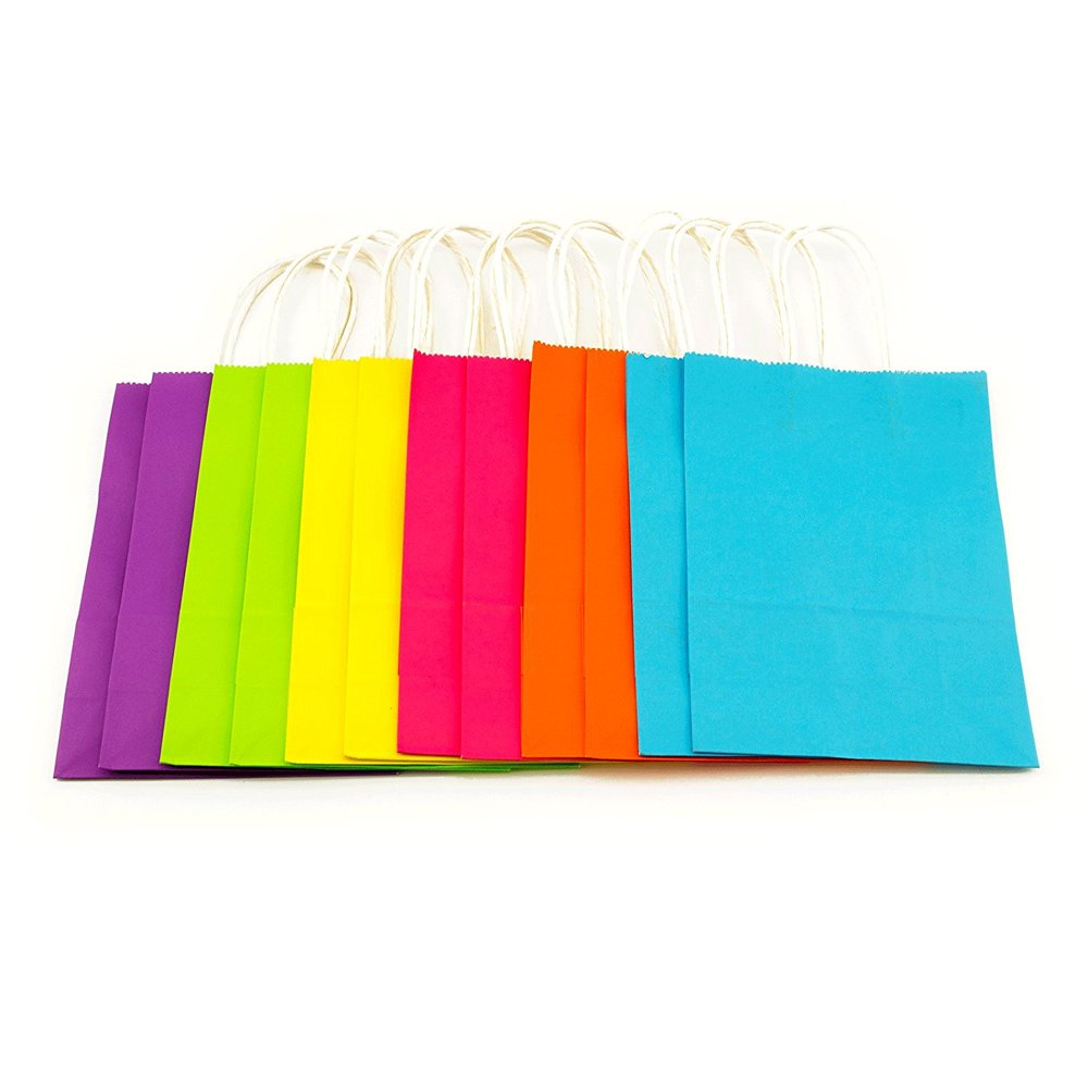 Set of 36 Eco Friendly 8.6" Assorted Matte Solid Color Kraft Paper Gift