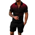 thumbnail image 2 of HIBRO Male Summer Casual Print Zipper Turn Down Collar Blouse Short Sleeve Tops Shirt Shorts Outfits, 2 of 9