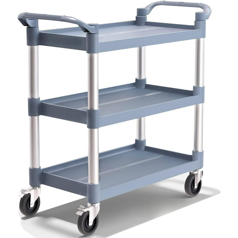 RAYFARMO Plastic Utility Cart with Wheels 3 Tier Rolling Cart with Lockable Wheels Heavy Duty 510lbs Capacity Food Service Cart for Office Restaurant