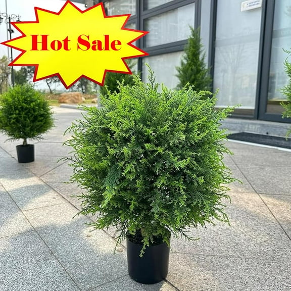 Clearance! Artificial Topiary Cedar Ball Tree 25'' Fake Cedar Potted Plants Artificial Shrubs Bushes Ball Tree for Indoor Outdoor Home Garden Decor