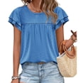 thumbnail image 2 of Short Sleeved Women's Round Neck Ruffle Sleeve Eyelet Summer Casual Tunic Tops, 2 of 5