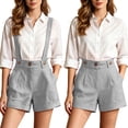thumbnail image 2 of FAVIPT Cotton Bermuda Shorts for Women Business Work High Waisted Shorts Removable Suspenders Casual Loose Dressy Rompers with Pockets Gray,XXXL, 2 of 8