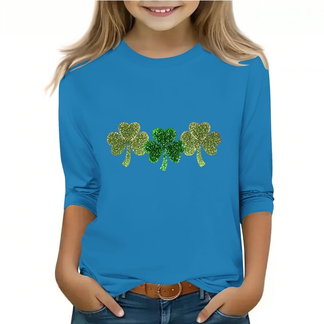 RXMEKW Chemise et Haut pour Enfants Imprimé de la Saint-Patrick Manches 3/4 / Col Rond Trois Quarts