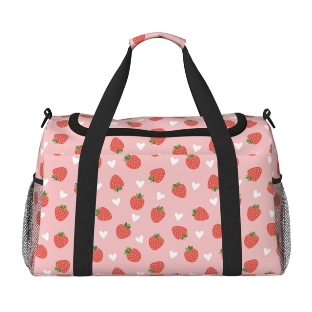 Easygdp Strawberry Bolsa de Gimnasio, Bolsa de Viaje Duffel, Bolsa de Fin de Semana con Compartimentos, Bolsa de Mano para Noche