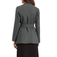 thumbnail image 3 of Blazer de trabajo INSPIRE CHIC para mujeres, de manga larga, con cuello, elegante y casual, chaqueta de traje con cinturón, L, gris oscuro, 3 of 6
