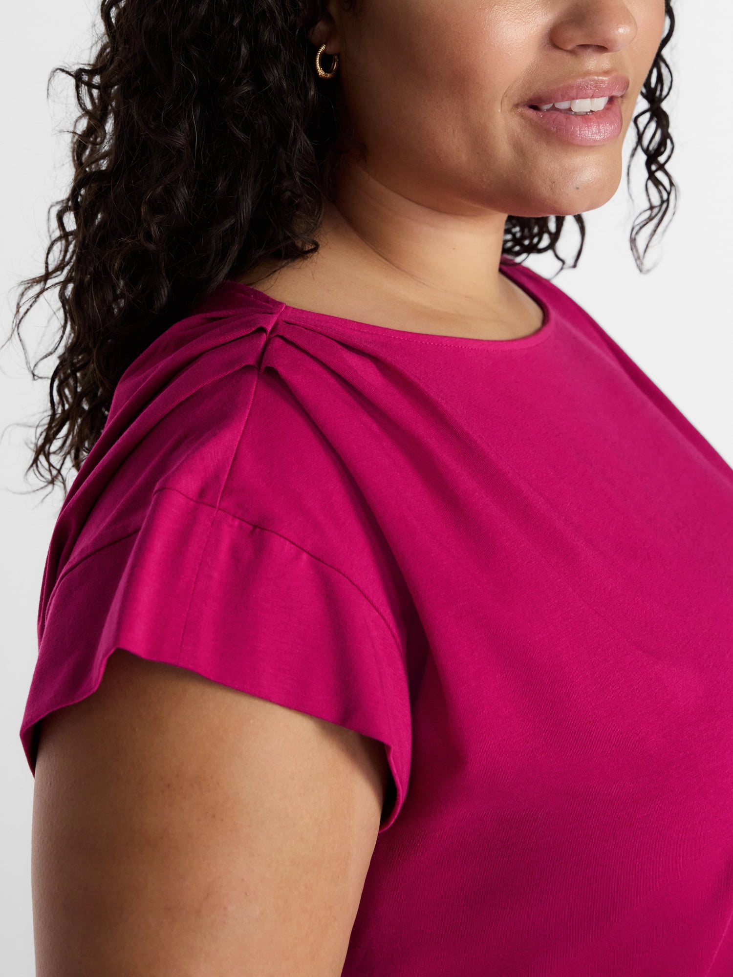 Terra & Sky Women’s Plus Pleated Shoulder Top with Short Sleeve, Size 0X-5X