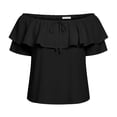thumbnail image 6 of BOOMNY Womens Short Sleeve Ruffled Tshirts Off Shoulder Solid Color T-Shirts Summer Tee Tops for Women, 6 of 6